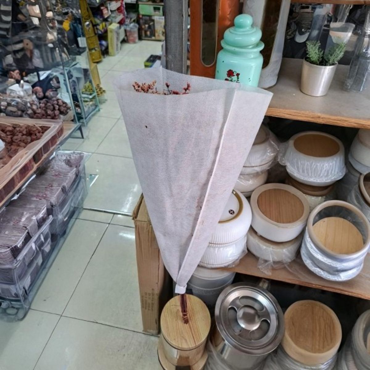 ضمة ورد جبسوفيل طبيعي مجفف مع مسكة
