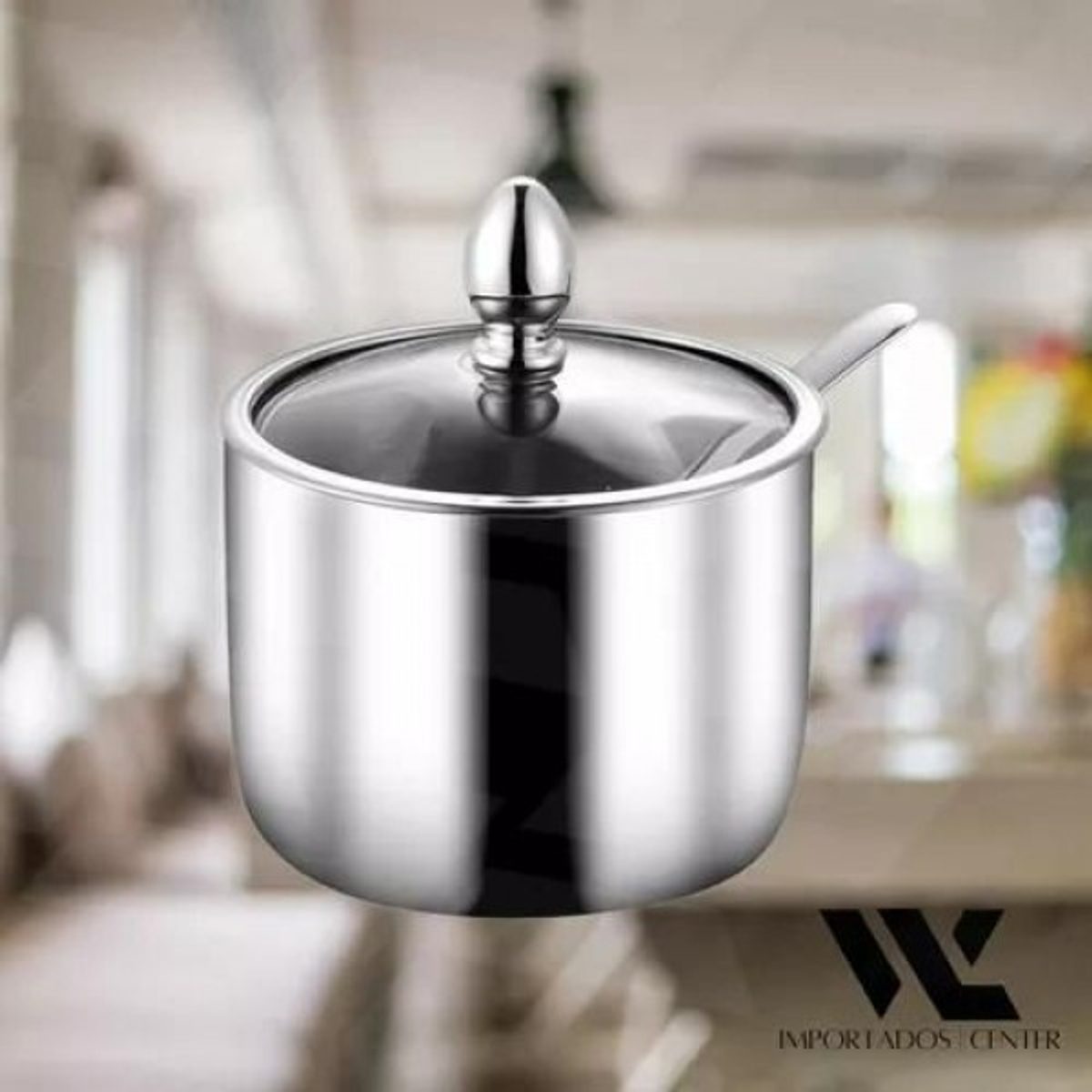 سكرية فضي مع غطاء ومعلقة Seasoning.C