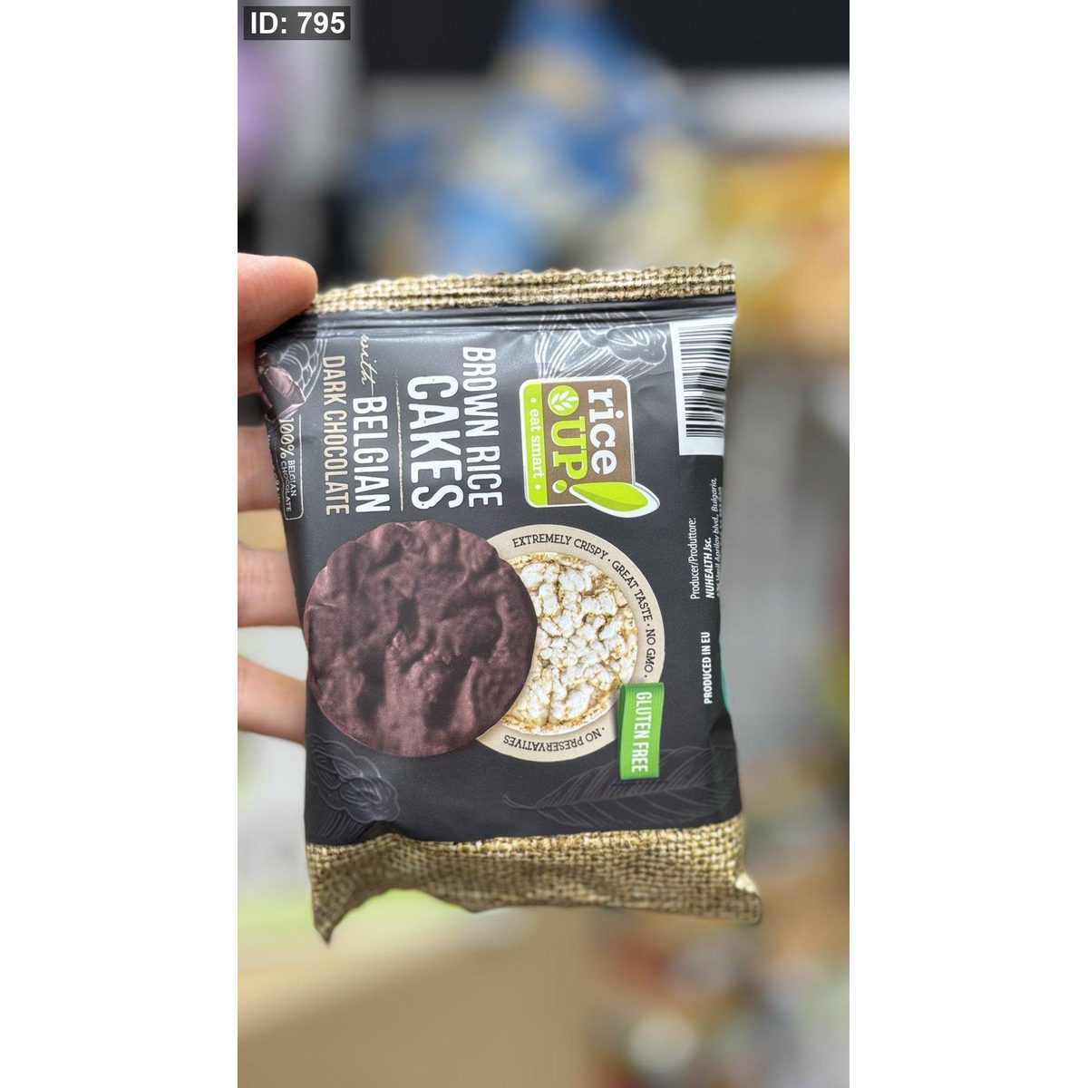 رايز كيك مغطى بالشوكولاته الدارك البلجيكية بدون جلوتين وزنها 30 غرام 🍫