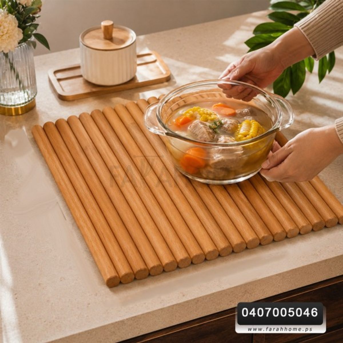 كوستر تركي مساطر خشب طبيعي مع قماش صغير 25 × 25 سم