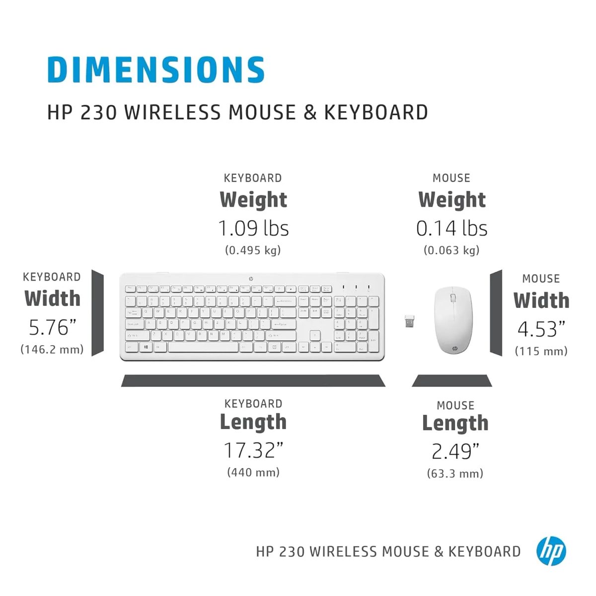 HP 230 Wireless White Keyboard and Mouse Combo(3L1F0AA)طقم كيبورد وماوس لا سلكي 3
