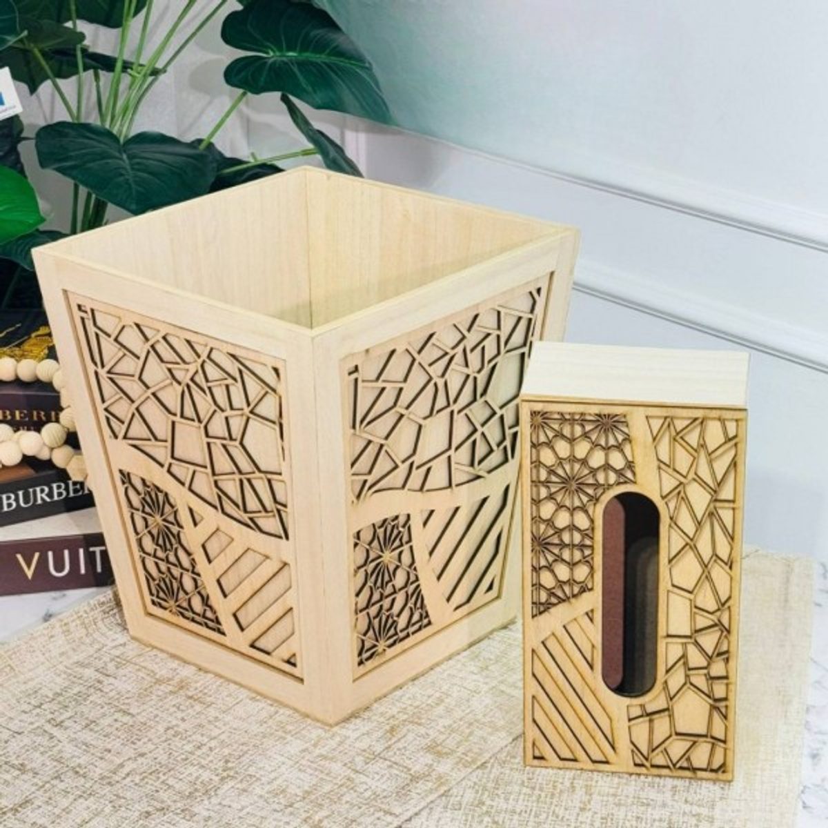 طقم سلة مع علبة محارم CNC مزخرف دوائر M25-11