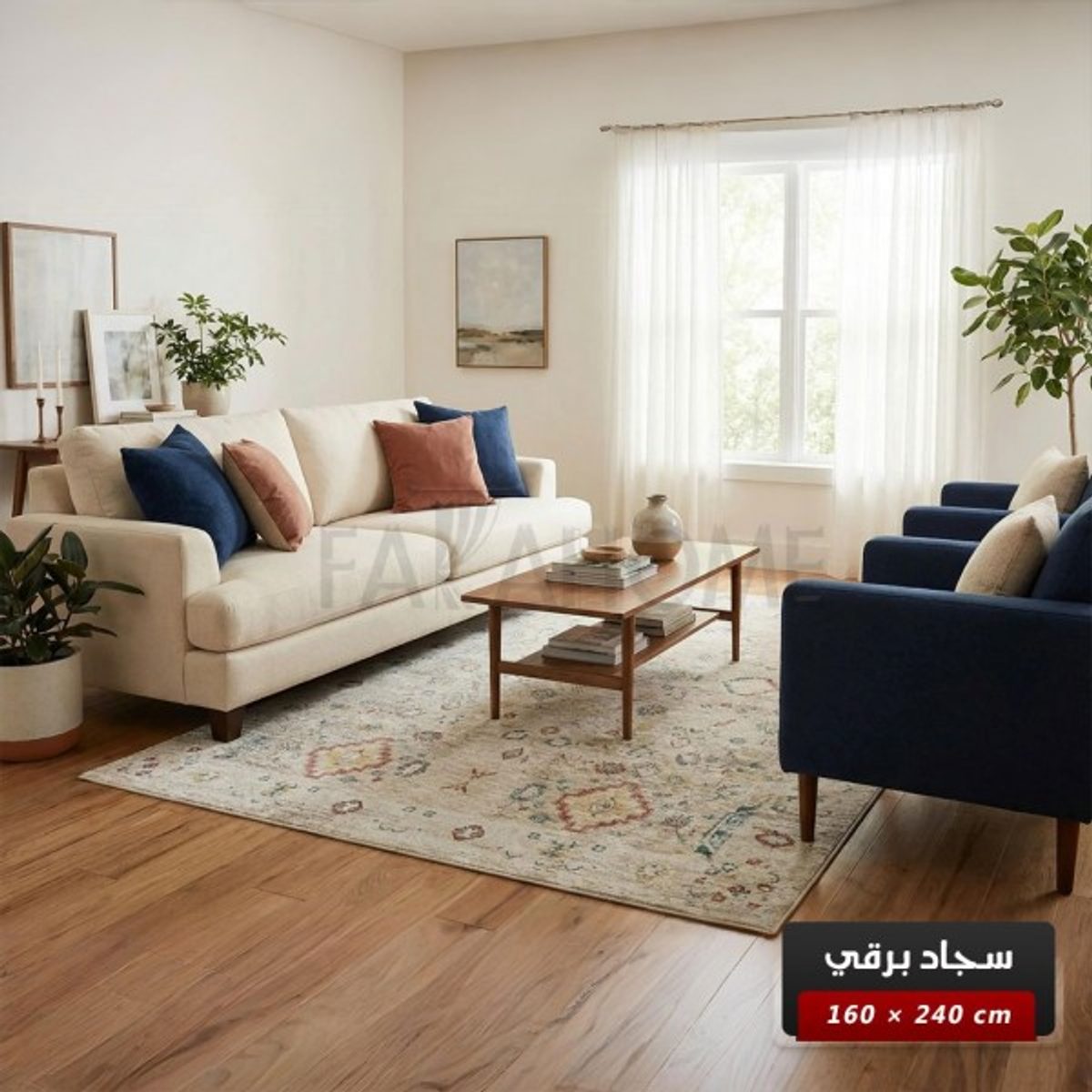 سجاد برقي خيط قطن 160 × 240 سم PERGE Carpet - لون بيج