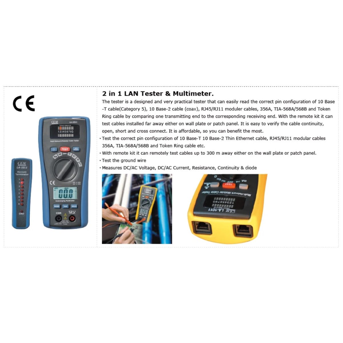 CEM LA-1011 2 in 1 LAN Tester &amp; Multimeter.جهاز مدمج ملتميتر مع فاحص كوابل الشبكات 2