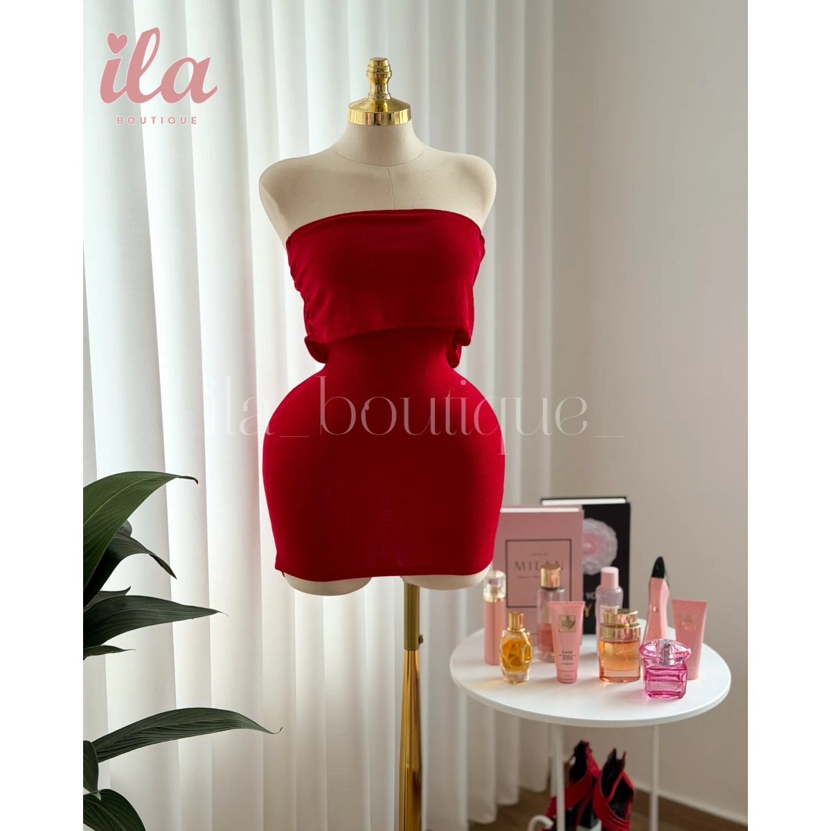 فستان احمر برسم الظهر OFF SHOULDER 2