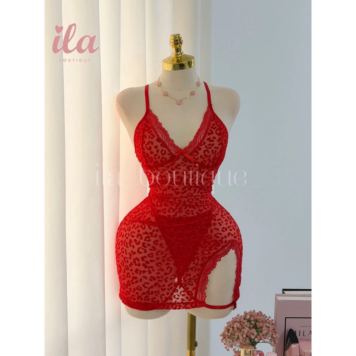 فستان لانجري احمر BODYCON