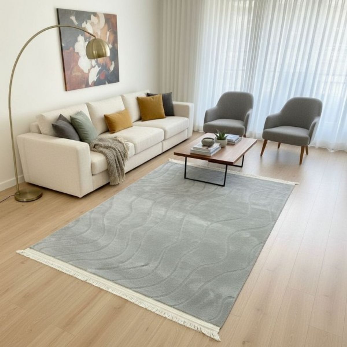 سجاد بوهيمي صيني 160 × 230 سادة حرير بصمة / موج نافر ارضية لاصق - سكني فاتح
