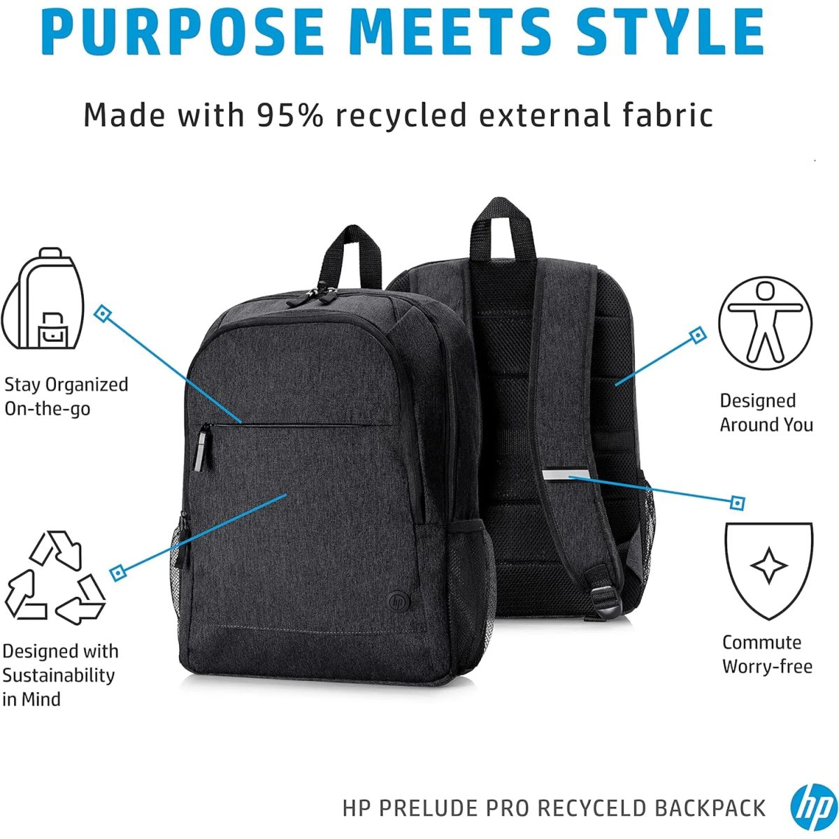 HP Prelude Pro Recycled Backpack (1X644AA)حقيبة ظهر معاد تدويرها بمقاس 15.6 انشش 3