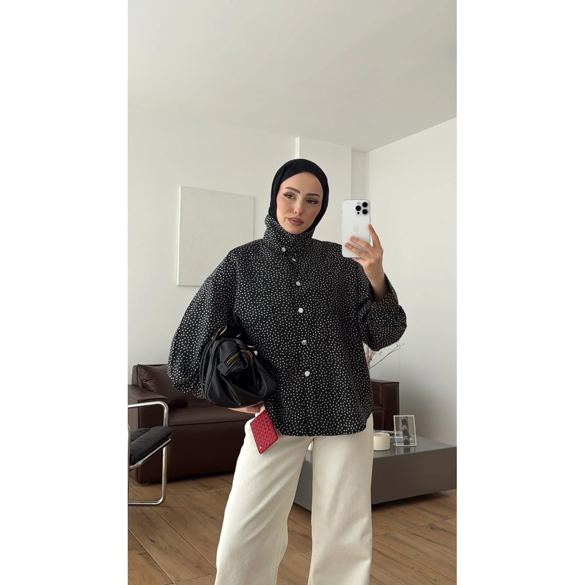 قميص اسود Snap Polka Dot كاجول 4