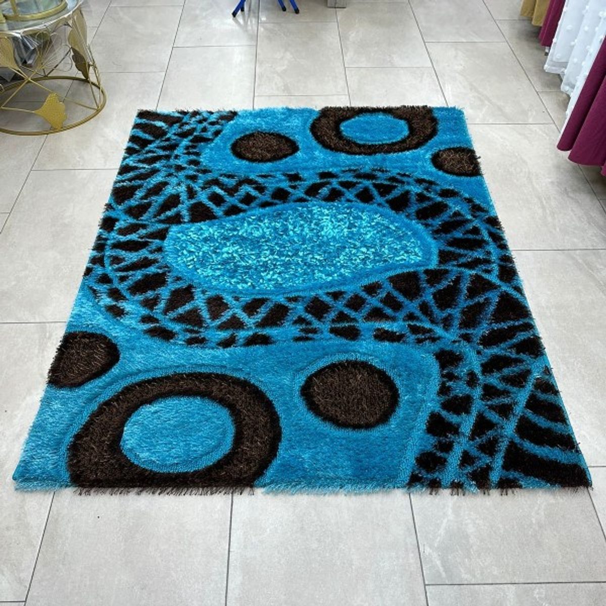 سجاد شاجي شعر عين مزركش لون مقاس 160 × 220 لون تركواز