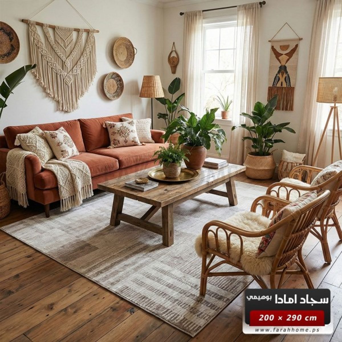 سجاد امادا خيط قطن لون بني -200 × 290 سم - ستايل غربي AMADA Carpet