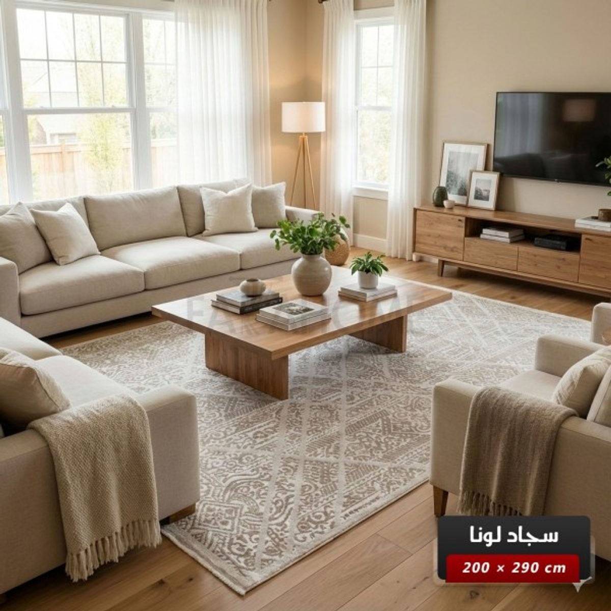 سجاد لونا خيط قطن 200 × 290 Lona Carpet - لون بيج
