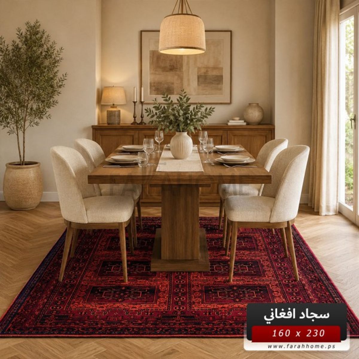 سجاد افغاني بدوي AFGHANI 230×160 احمر خمري حرير