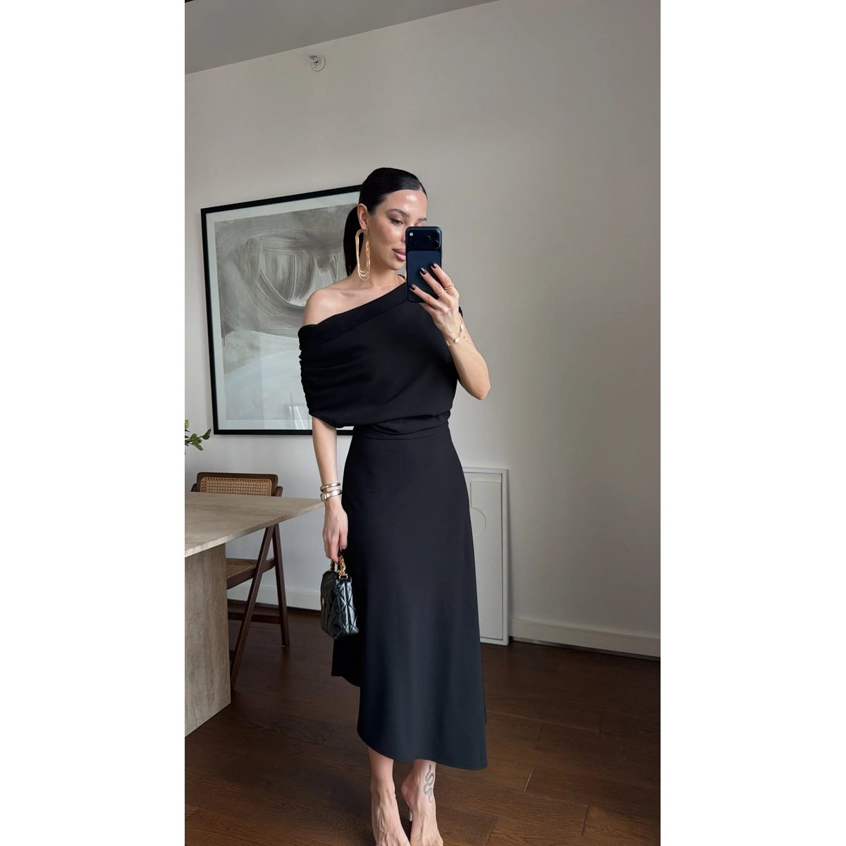 فستان كلاسيكي اسود off shoulder 2