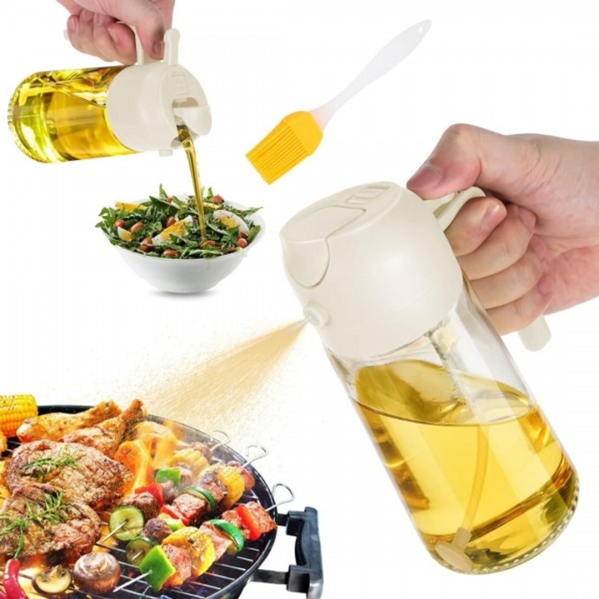 ابريق زيت زجاج رش غطاء اخضر
