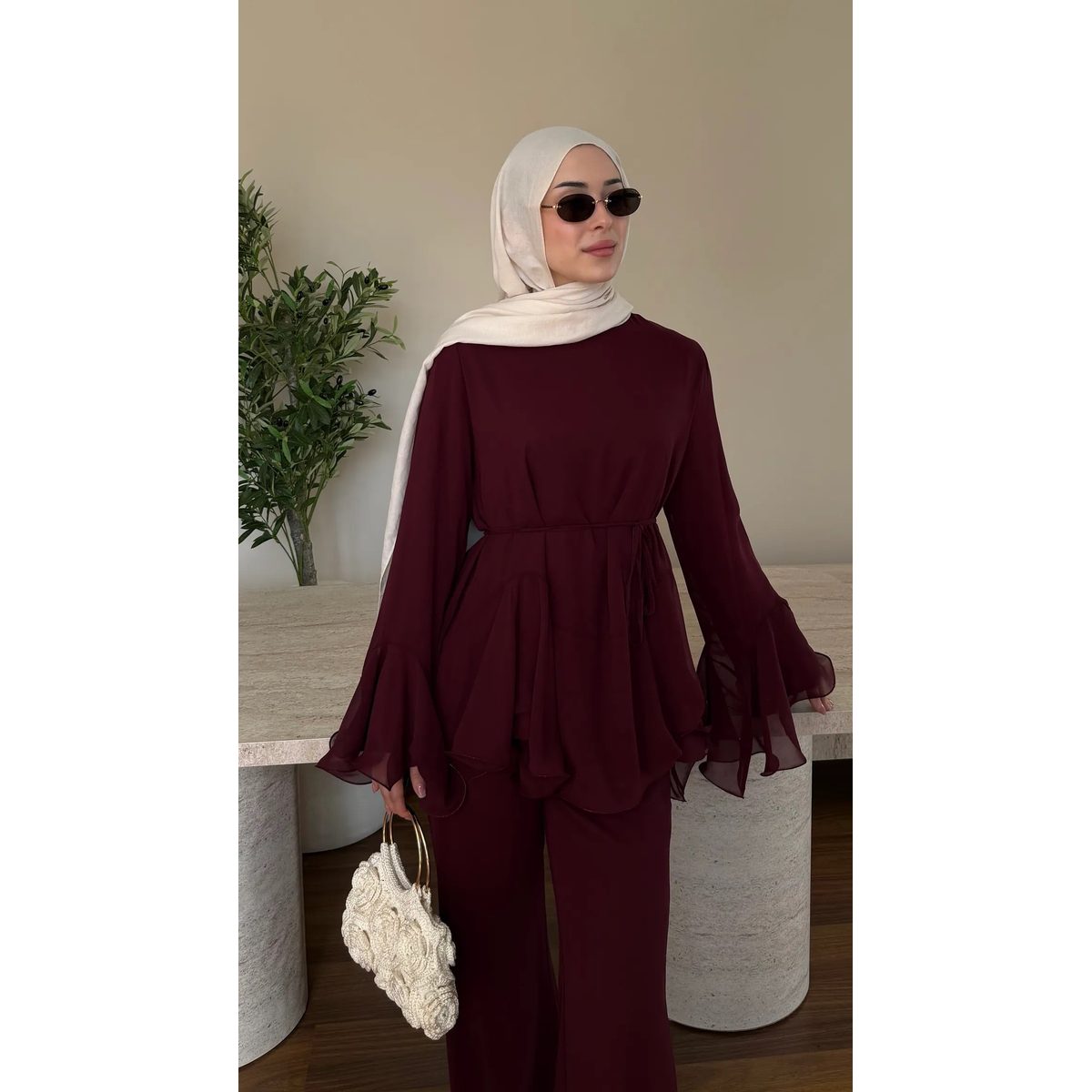Zeena chiffon set برغندي 2