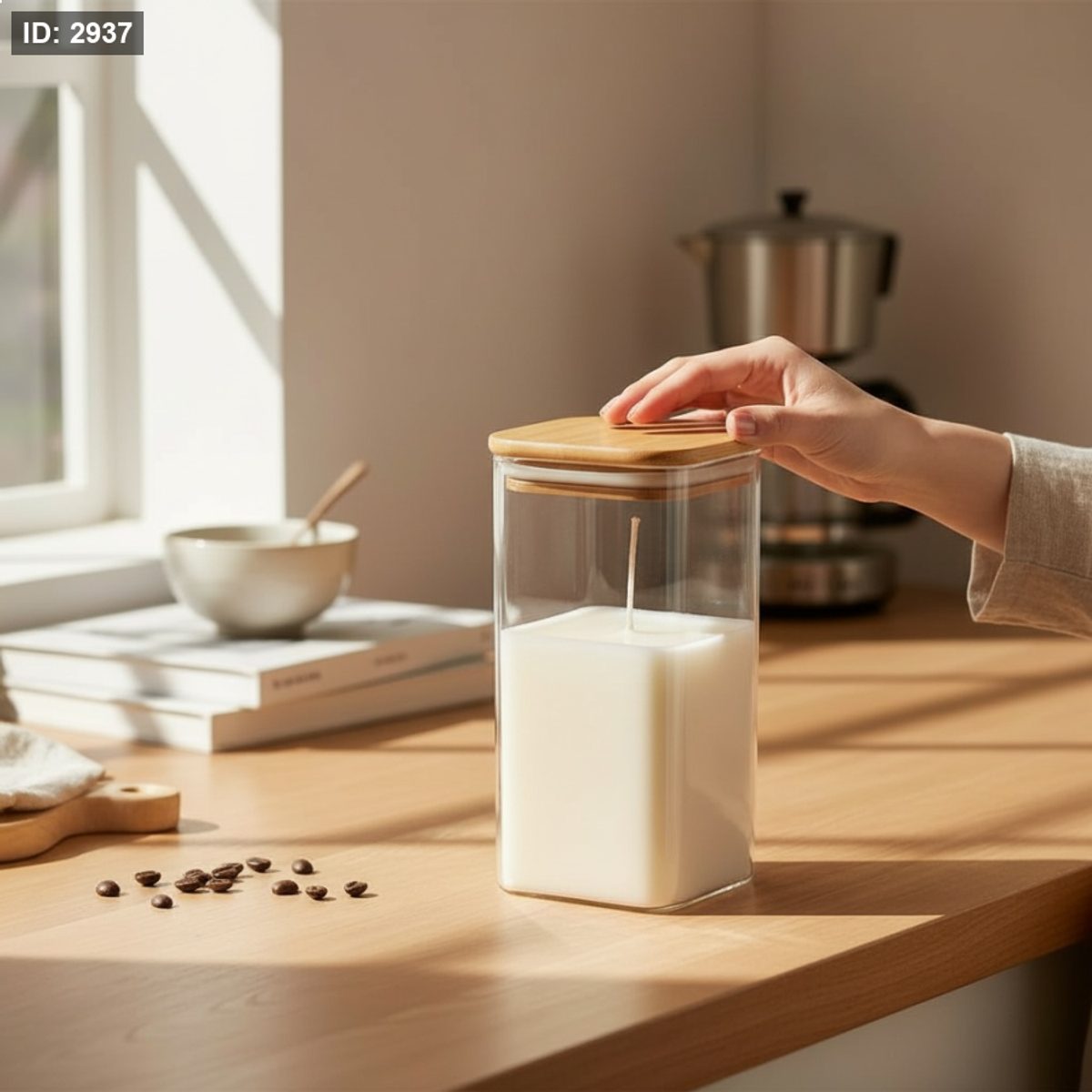 مرطبان زجاج مربع لصب الشمع -5