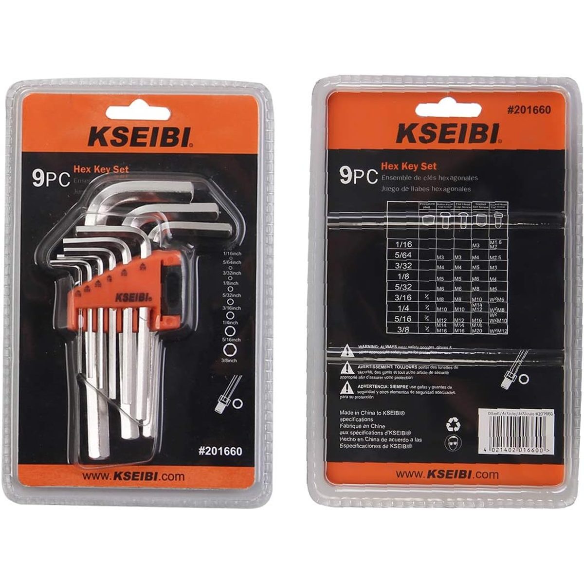 طقم مفاتيح سداسي KSEIBI Hex Key Wrench Set Short 9-PC SAE 2