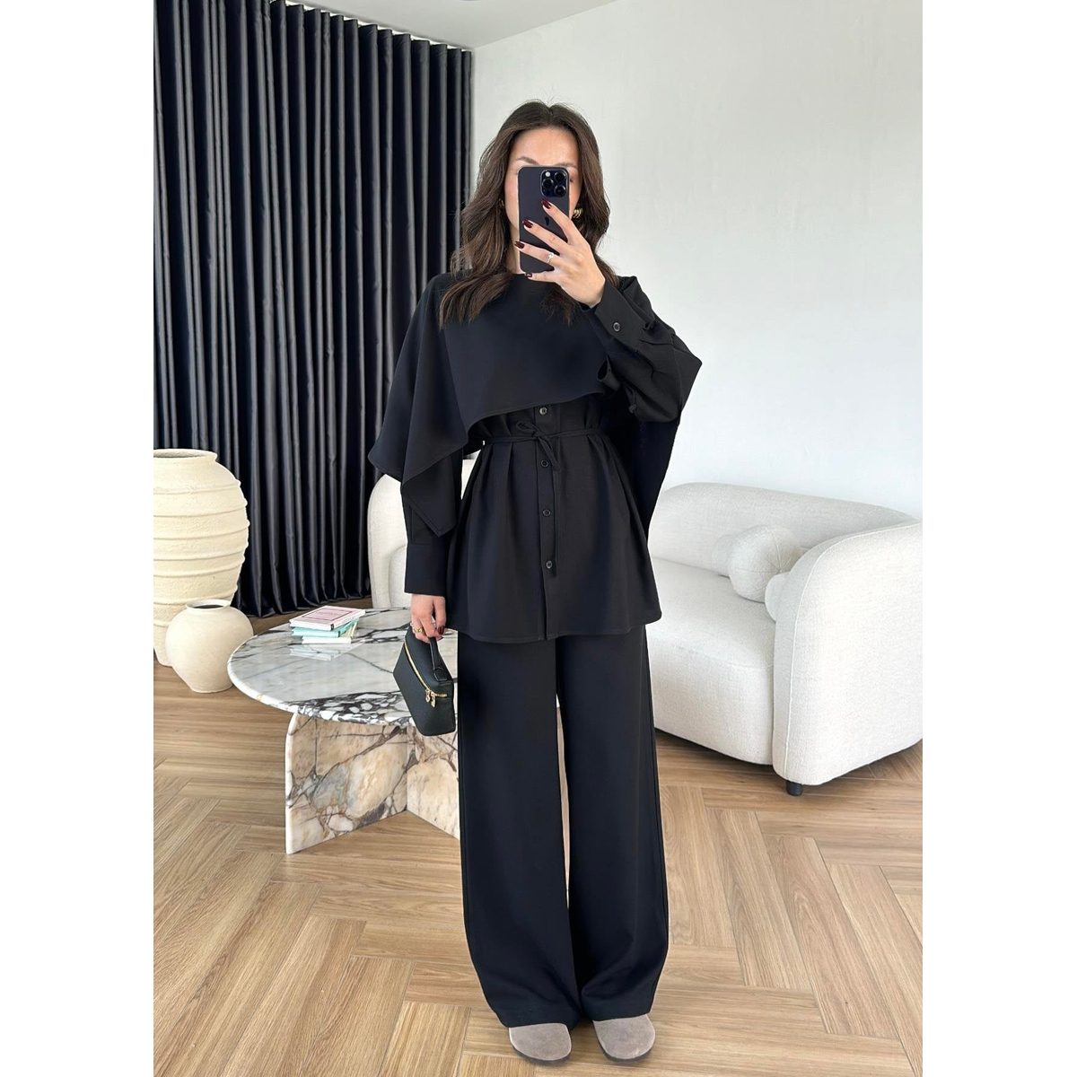 طقم قطعتين مع بنطلون Palazzo- اسود 3