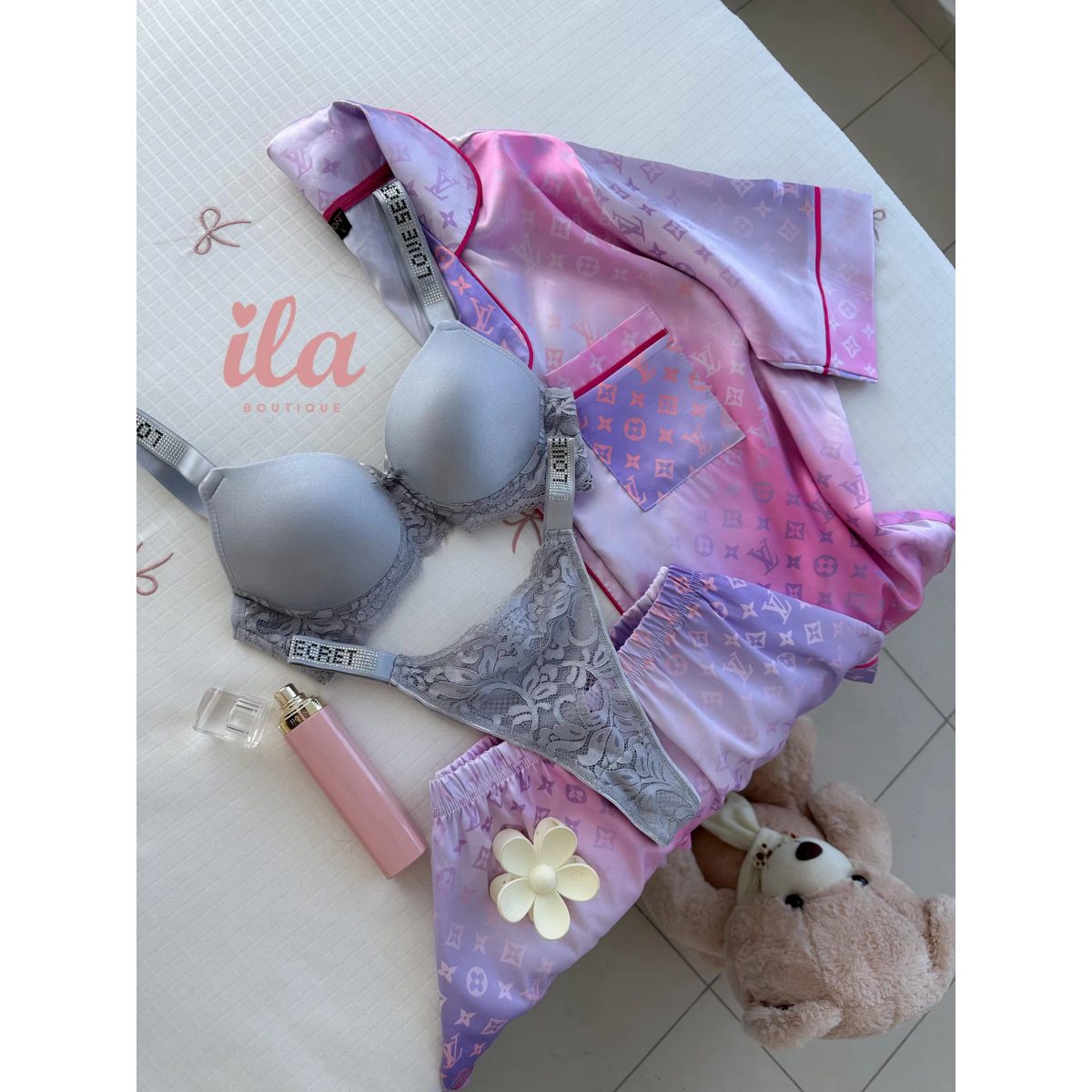 بيجاما LV زهري اومبريه نص كم شورت 5