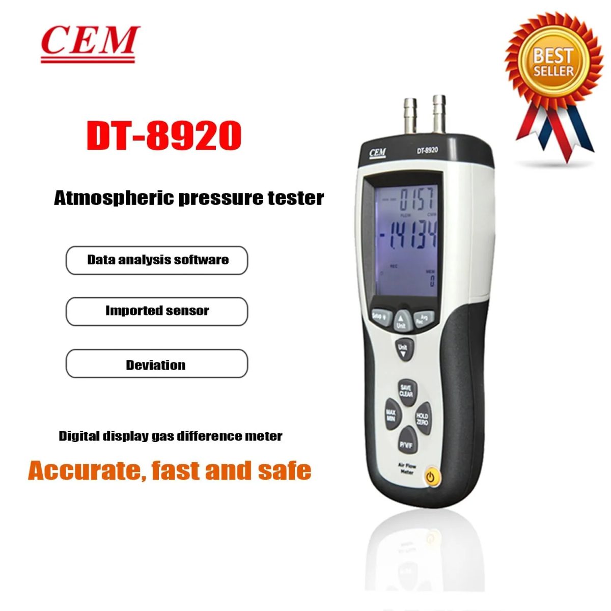 CEM DT-8920  Pressure and flow meter-جهاز قياس الضغط وتدفق الهواء 5