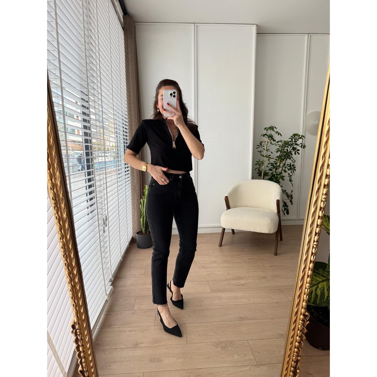 بنطلون Mom جينز اسود غامق 76423 6