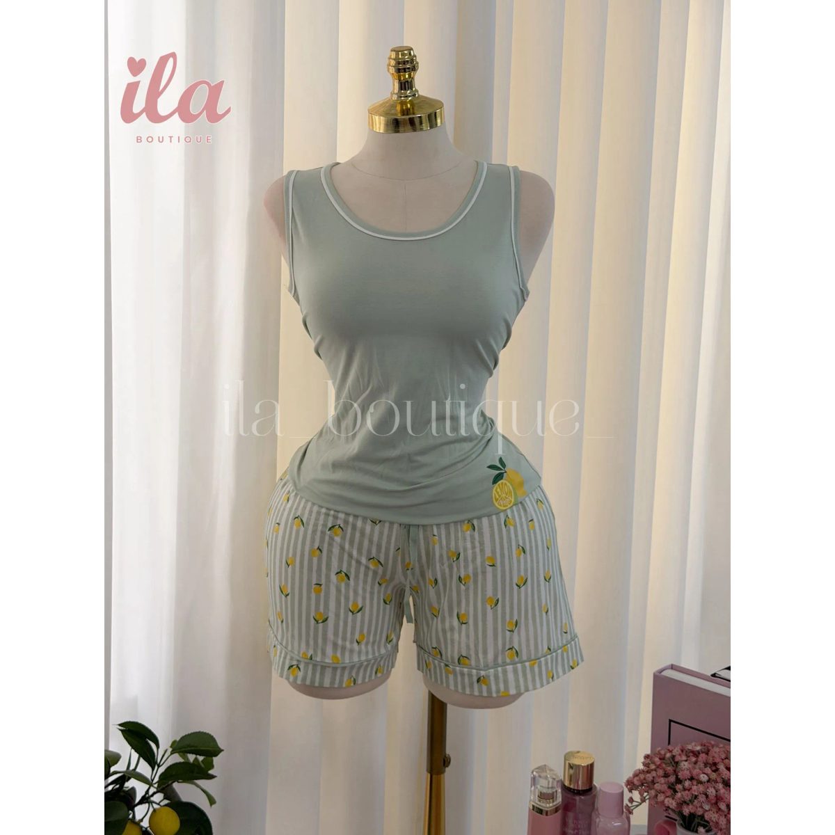 بيجاما سانتوريني MINT GREEN ليمون توب و شورت