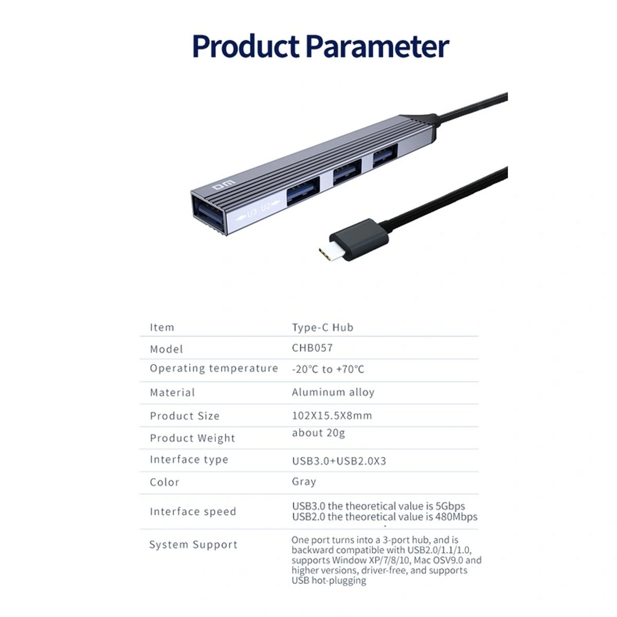 DM CHB057 Type C To USB 3.0+USB 2.0 موزع USB 3