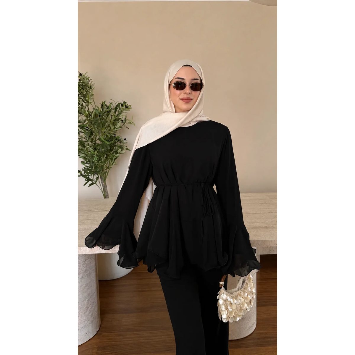 Zeena chiffon set اسود 2