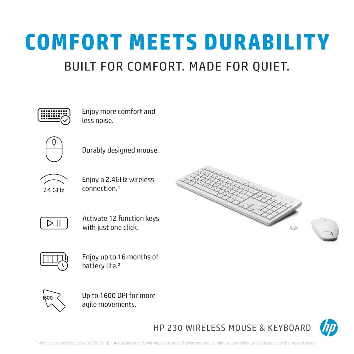 HP 230 Wireless White Keyboard and Mouse Combo(3L1F0AA)طقم كيبورد وماوس لا سلكي 2