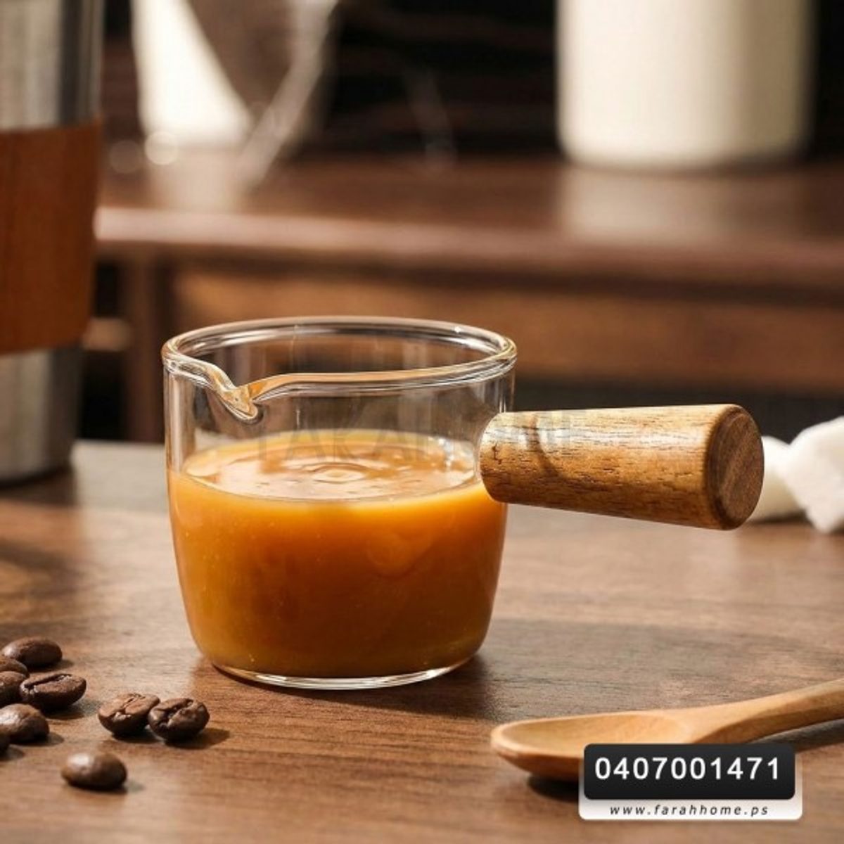 صحن للصوصات من الزجاج الشفاف مع يد بامبو 75 مل