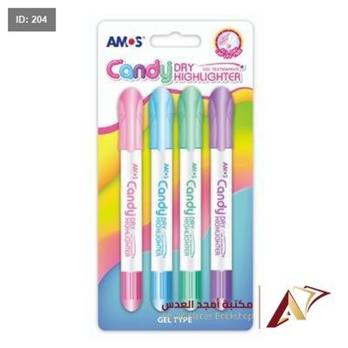 اقلام توش فسوري طقم 4 لون AMOS CANDY