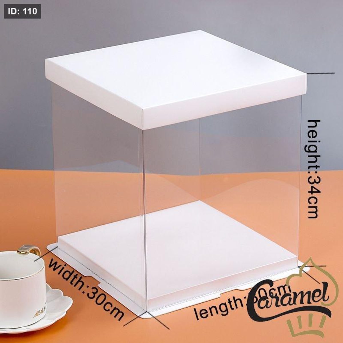 كراتين شفاف بالشكل المربع بالارتفاع العالي بأبعاد 30x30x34