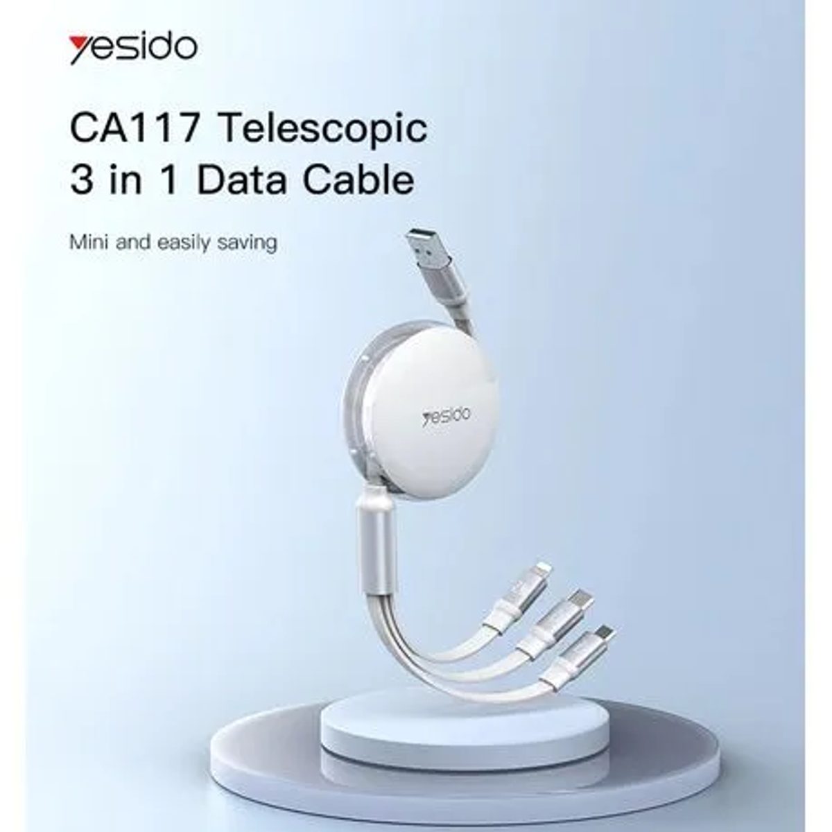 YESIDO CA117 3 in 1 Retractable Cable for Lightning &amp; Micro &amp; Type-C 1.2 meter 2