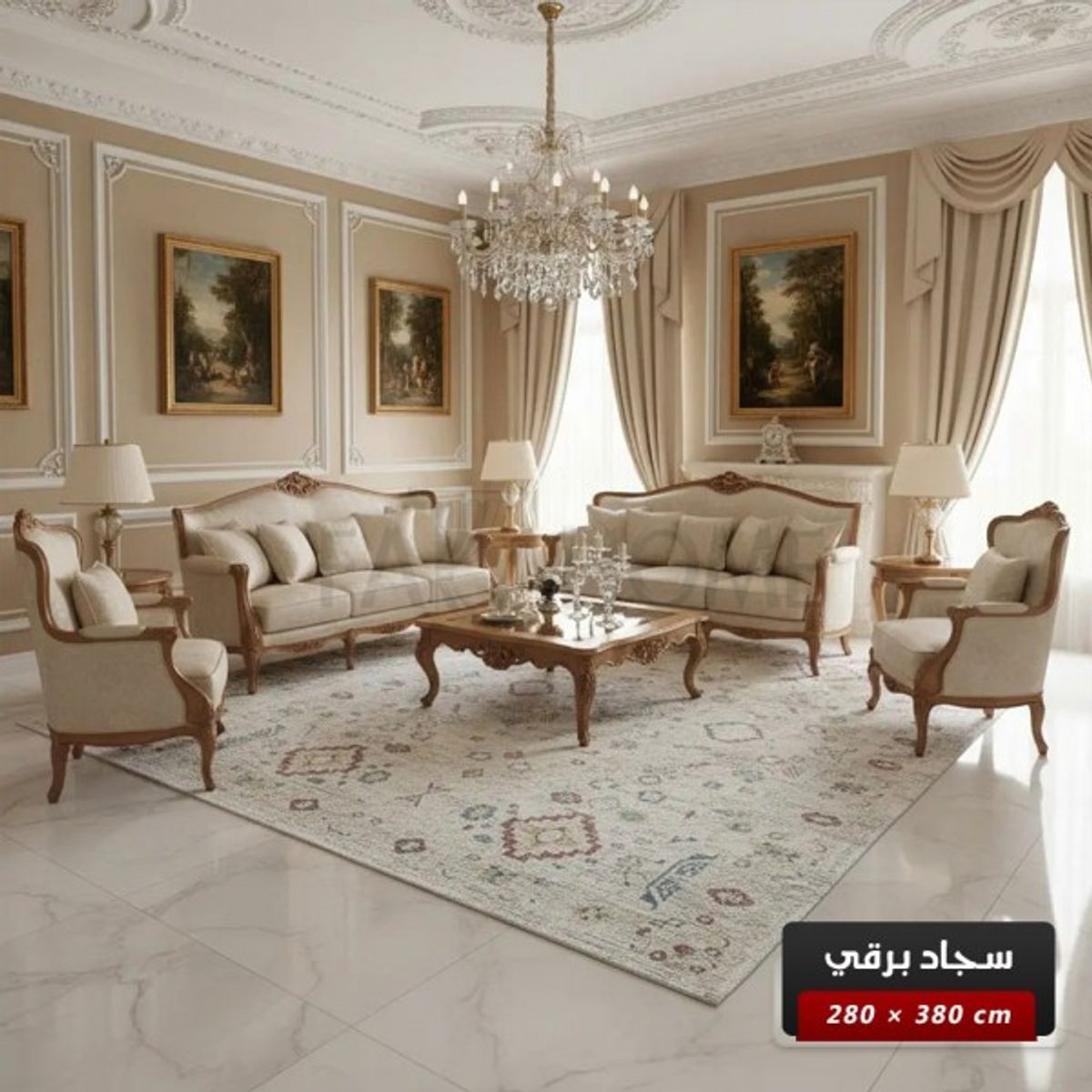 سجاد برقي خيط قطن 280 × 380 سم PERGE Carpet - لون اوفوايت