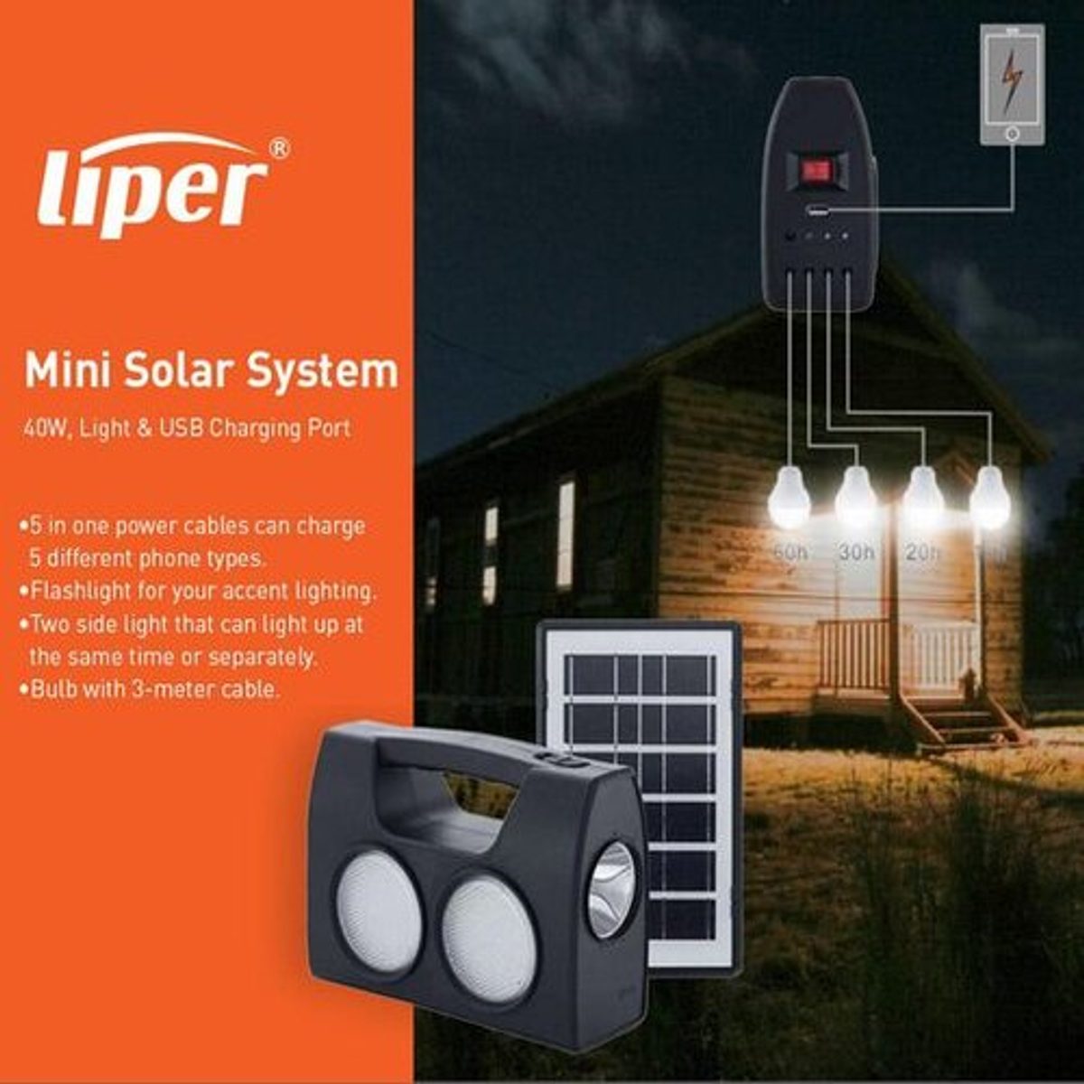 انارة شحن طاقة شمسية مع LIPER 30W (LP-MS30A01) USP