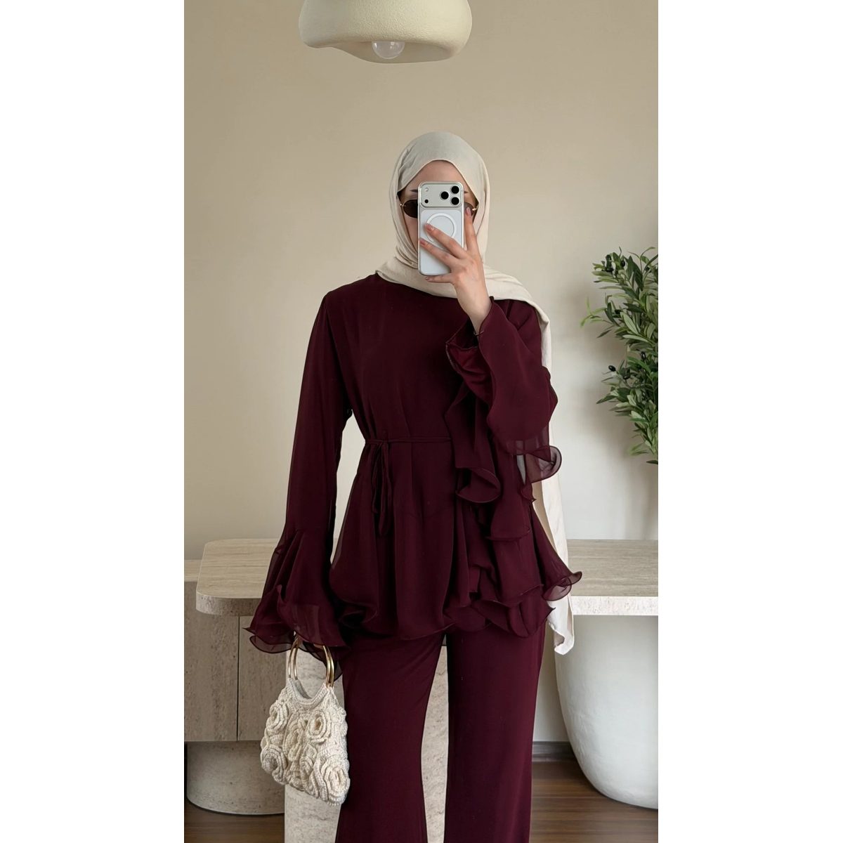 Zeena chiffon set برغندي 4