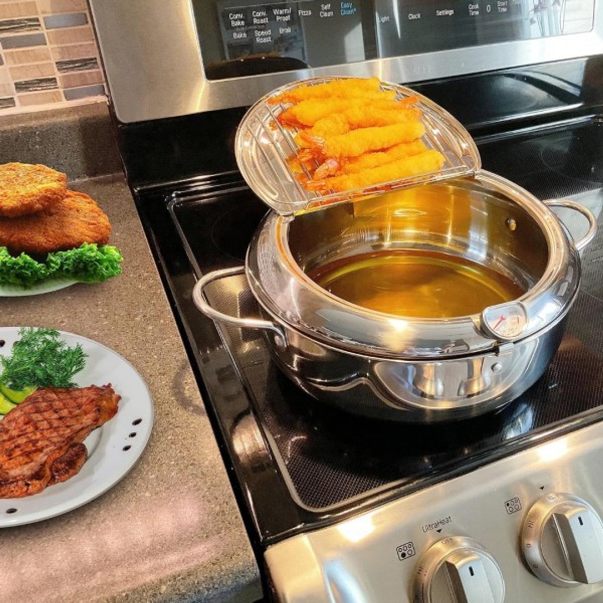 مقلى زيت ستانليس وسط مع ساعة 3.4 لتر FRYING POT موديل 3061-2