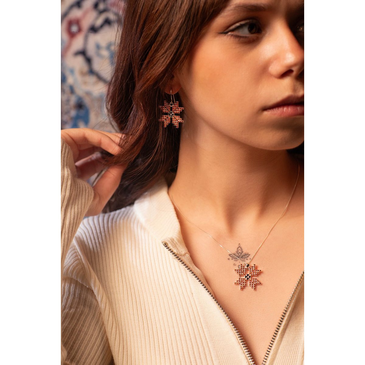 Star of Palestinian Tatreez Earrings 3