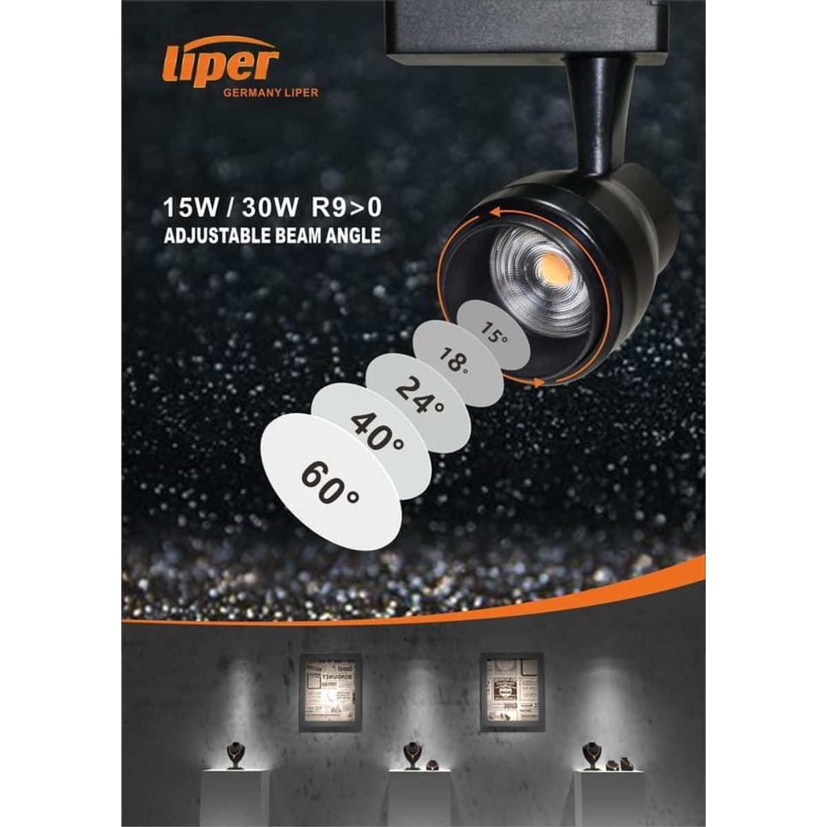 كشاف معرض بدي اسود LIPER 6500K 30W ZOOM 2