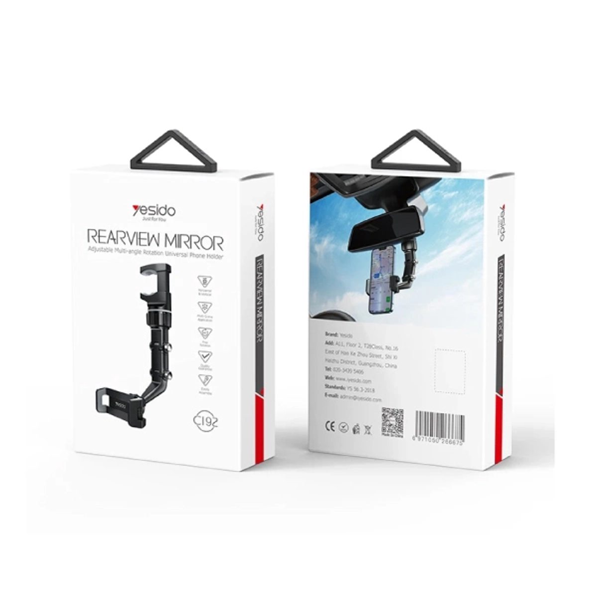 YESIDO C192 Rearview Mirror Phone Holder هولدر ومثبت الجوال على المراية الامامية مع ميزة التفاف 360 درجة 5