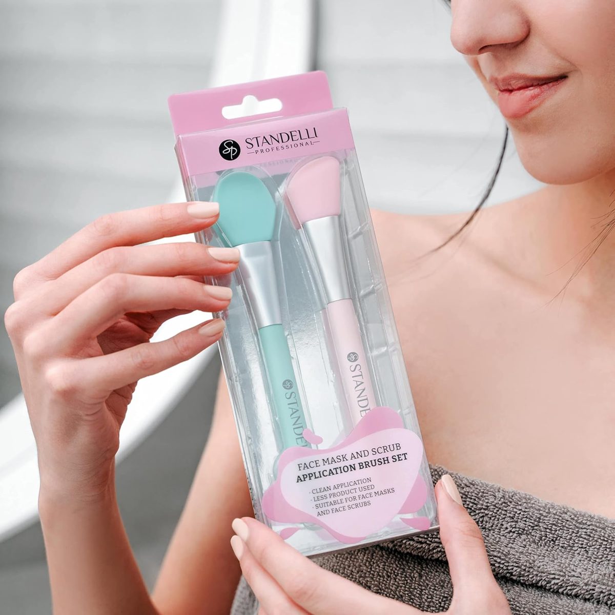 Standelli Silicone Face Mask Applicator Set - Cosmetic Spatula and Brush for Face Masks and Scrubs, 2pcs 2