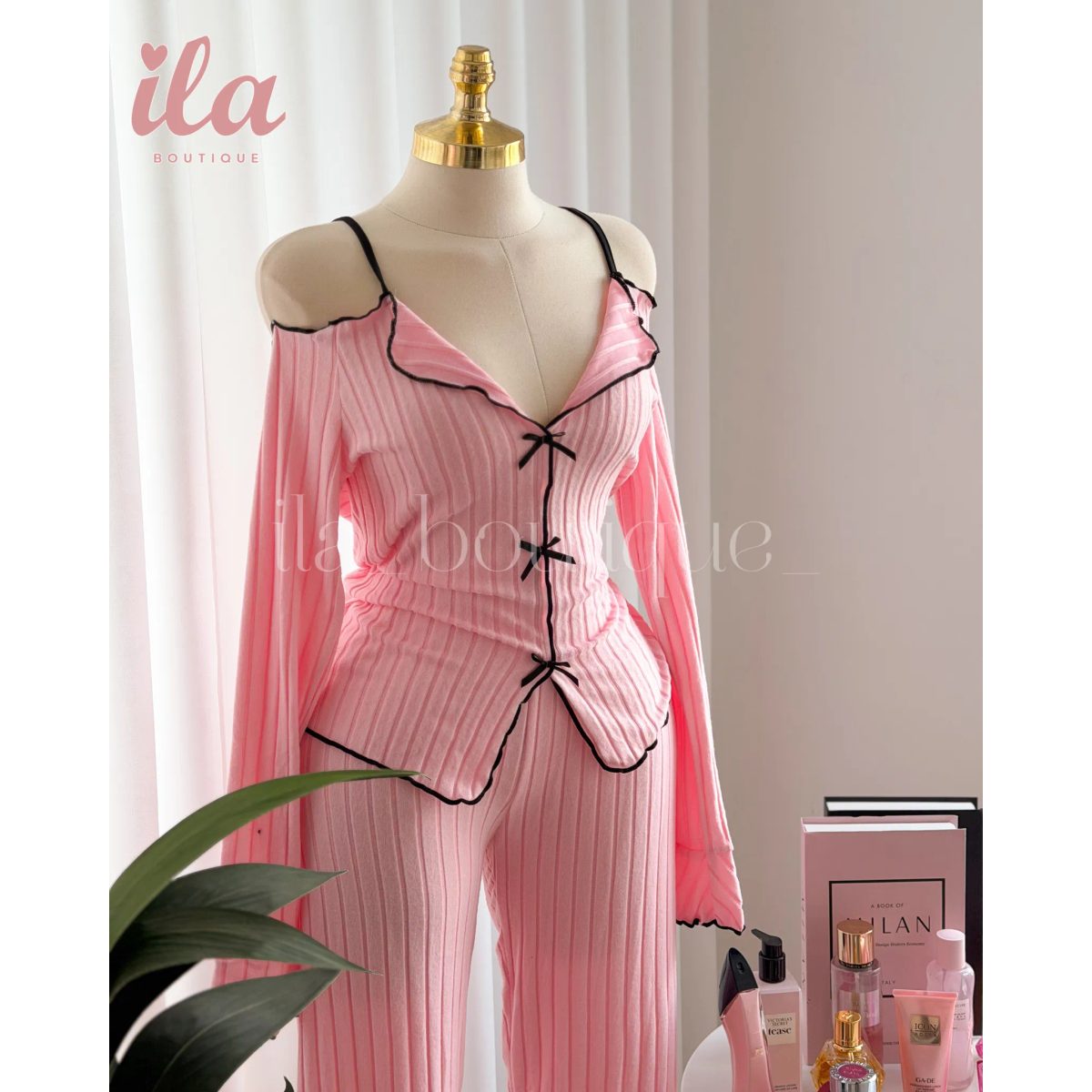 بيجاما فيليز بيبي بينك OFF SHOULDER 4