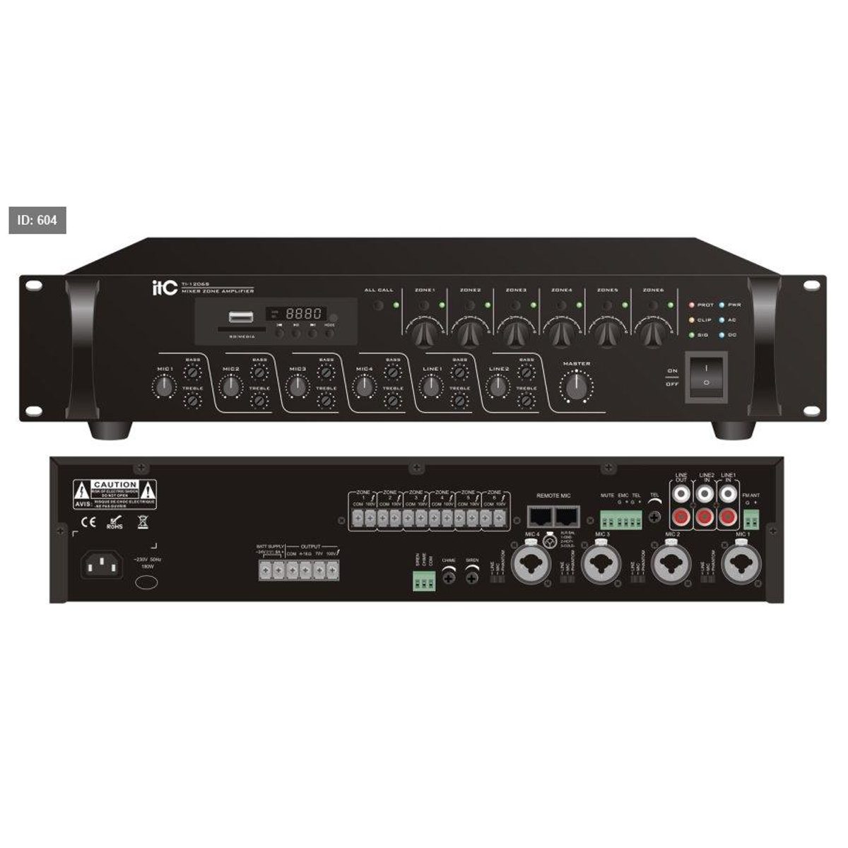TI-5006S 6 Zones Mixer Amplifier with Mp3
