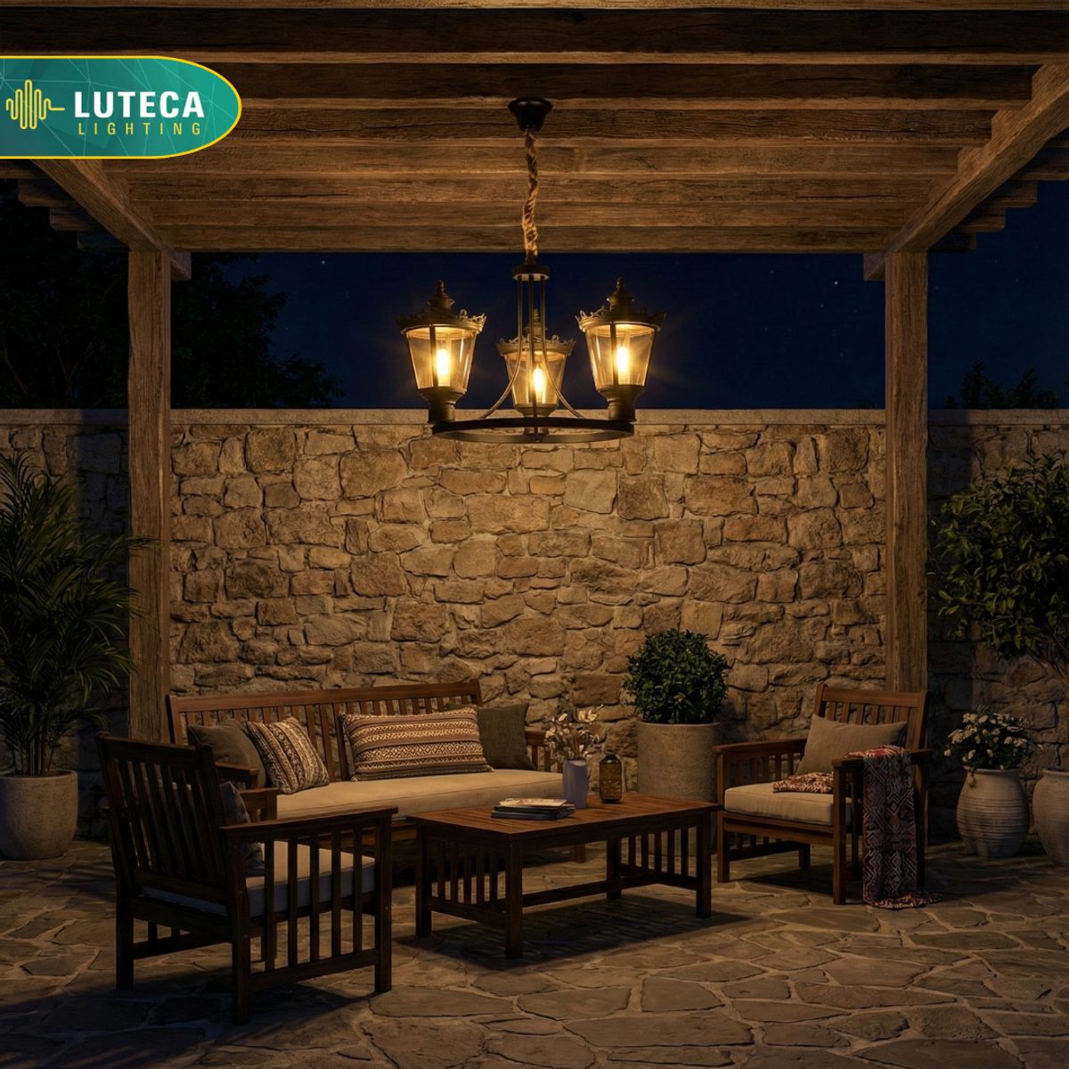 فانوس تعليق ثلاثي اسود LUTECA CH00520-EX9500 3