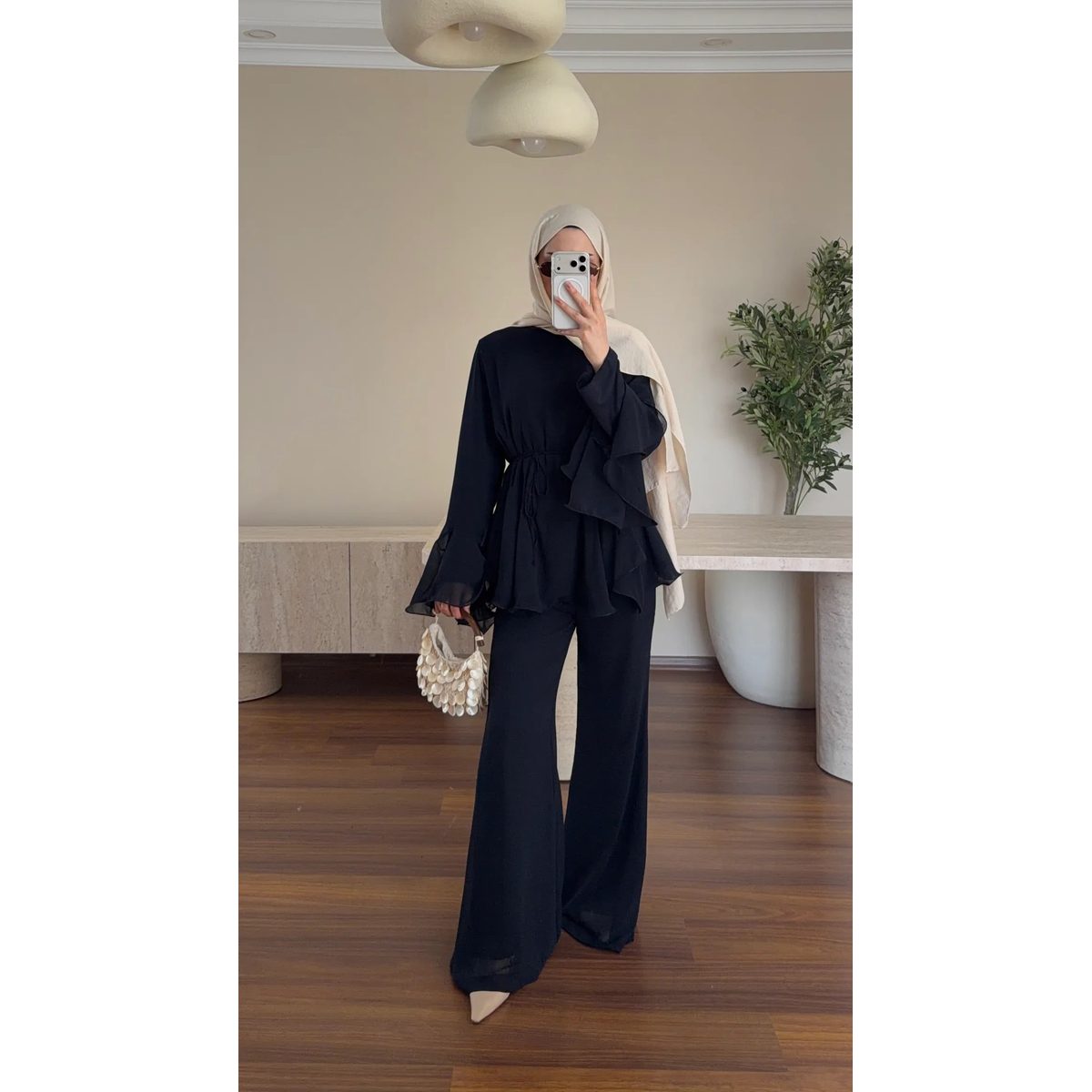 Zeena chiffon set كحلي