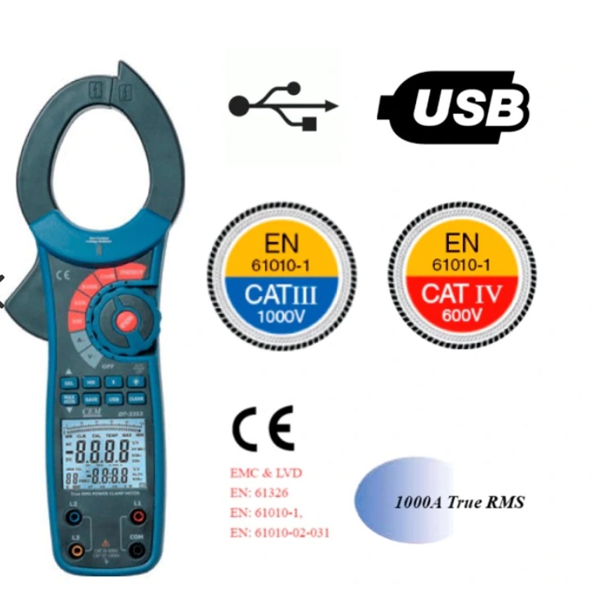 CEM DT-3353 – 1000A AC Watt Clamp Meter-واط كلامب ميتر 1000 امبير 3