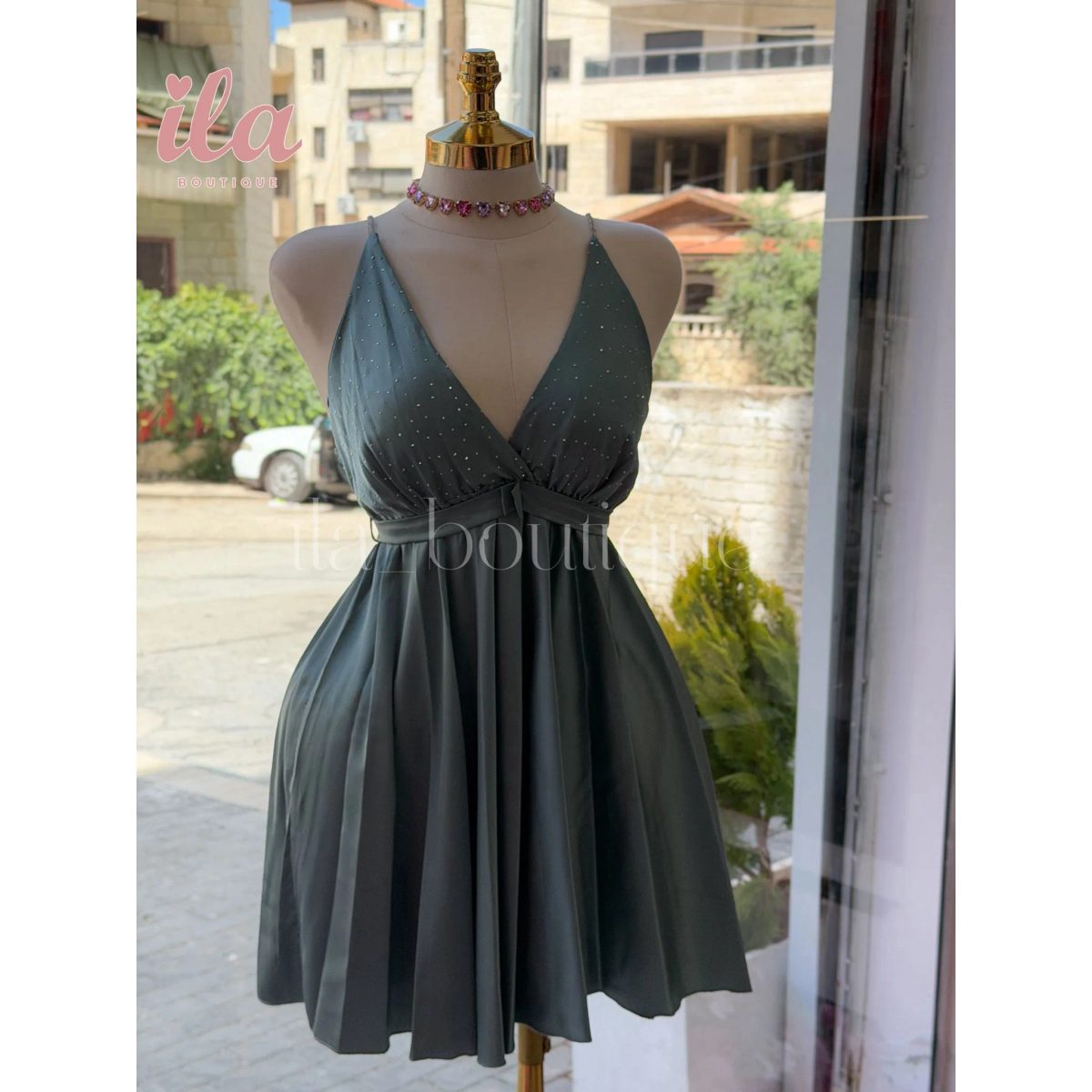 فستان فيروزي ستان قصير مع سباركلز 4