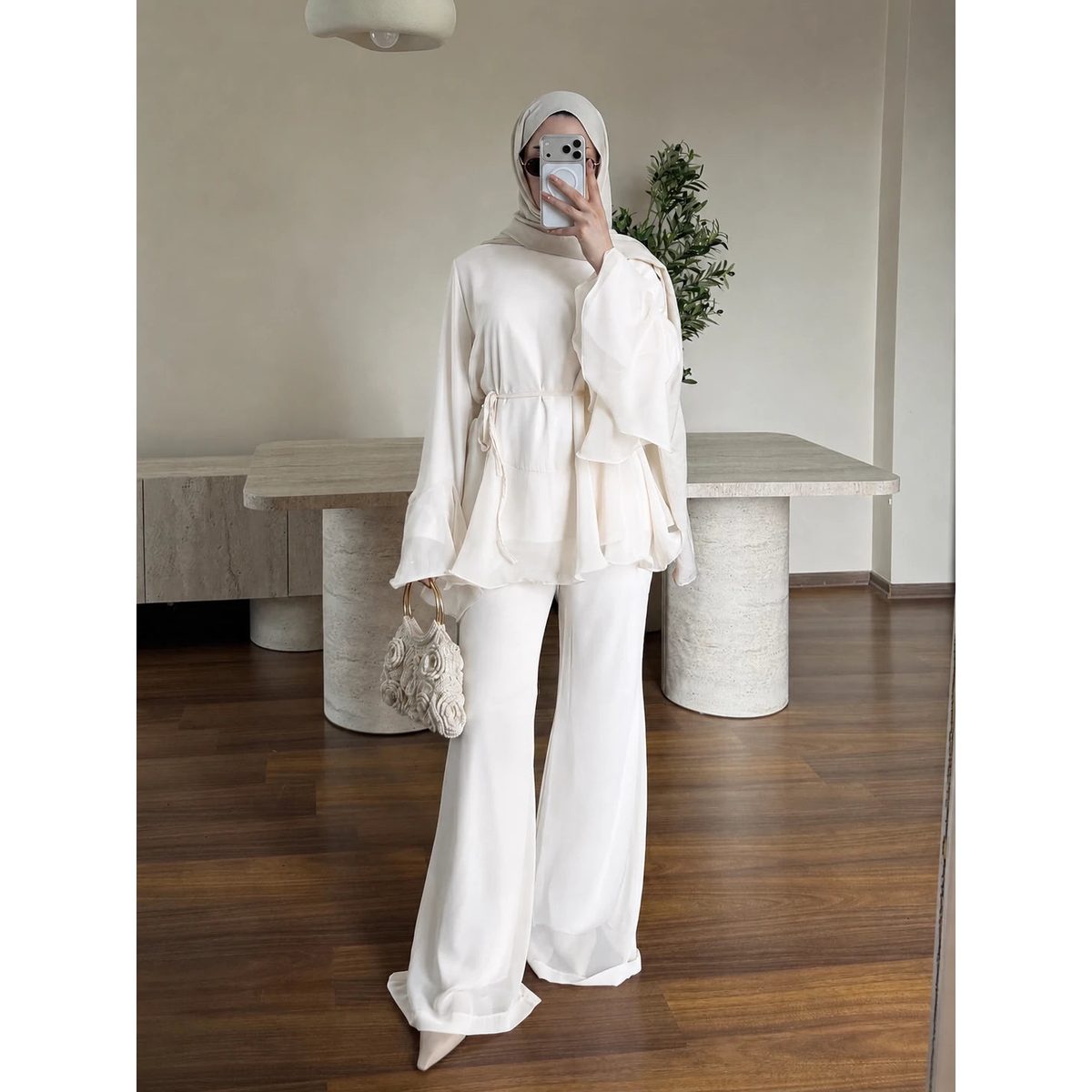 Zeena chiffon set ابيض 2