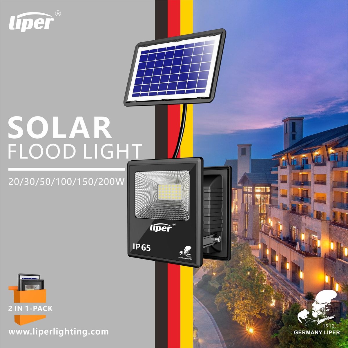 كشاف طاقة شمسية LIPER GLOW 6500K 50W 2